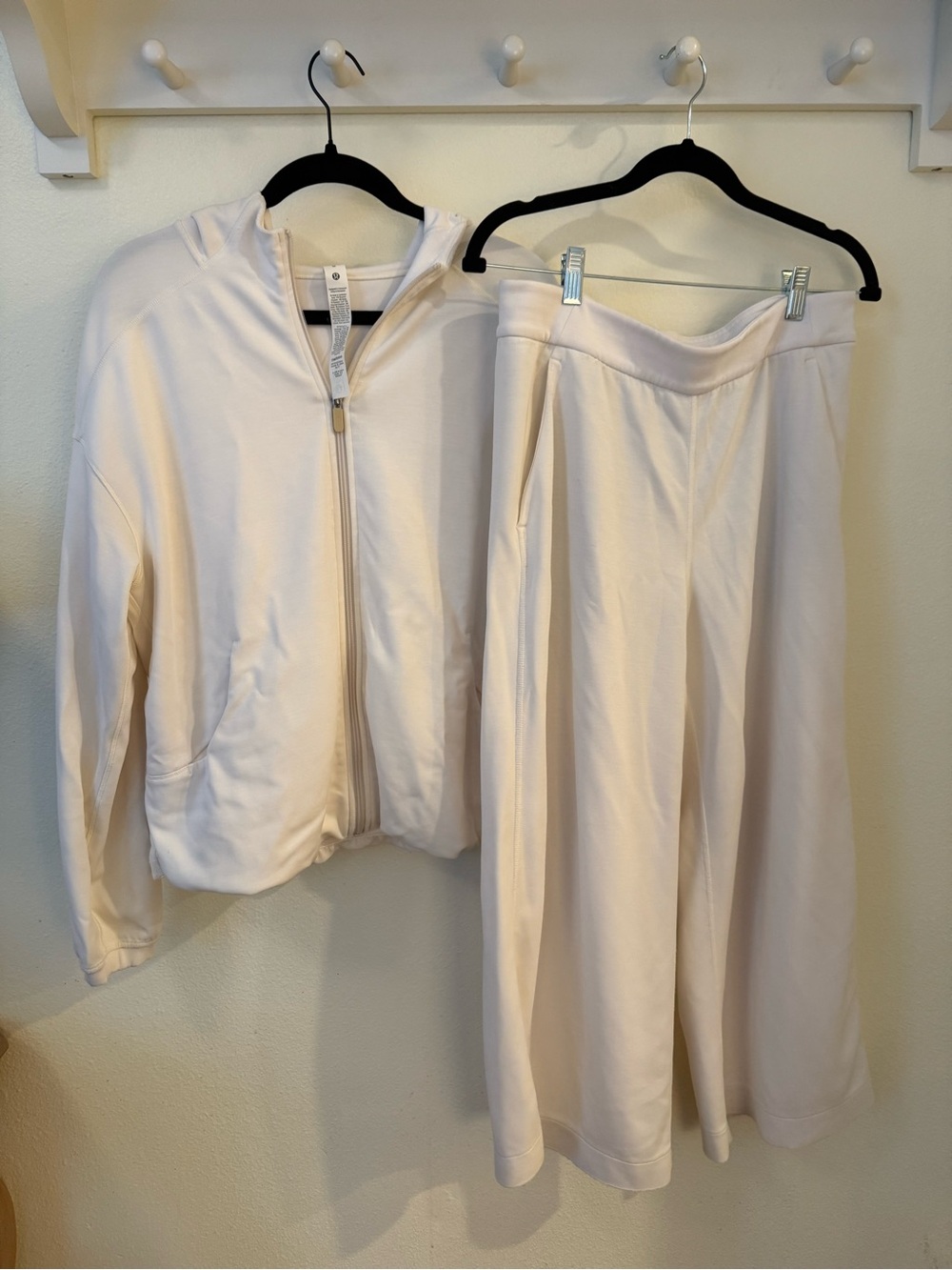 Lululemon Cream Two-Piece Lounge Set - Zip Hoodie + Wide Leg Pants